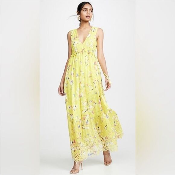 Tanya Taylor silk/cotton Yellow V-Neck Sleeveless Maxi  eyelet Sundress, US4 - Picture 1 of 14